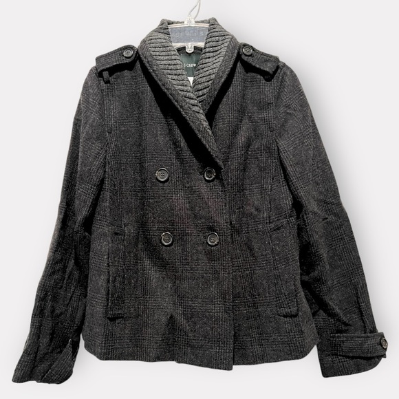 J. Crew Stadium Cloth Sasha Peacoat Gray Plaid Nello Gori Wool Sz 6 - Picture 1 of 5